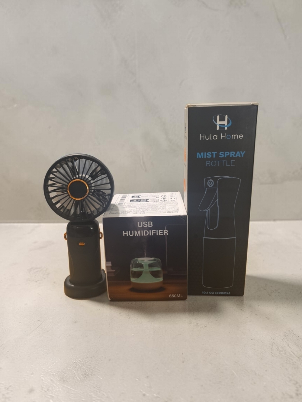 Nwt  Bundle Hula Home Mist Spray Bottle & Black USB Humidifier + Fan